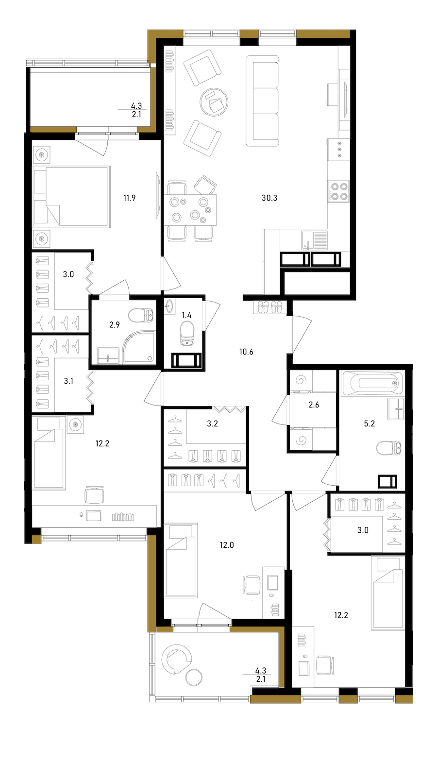 4-комнатная квартира 117.8 м², 6/12 эт., ЖК «Белый Остров»